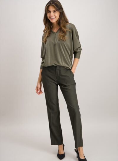 Donkerkaki broek met smalle pijpen