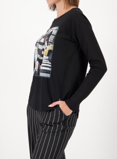 Shirt met lange mouwen, print en pailletten