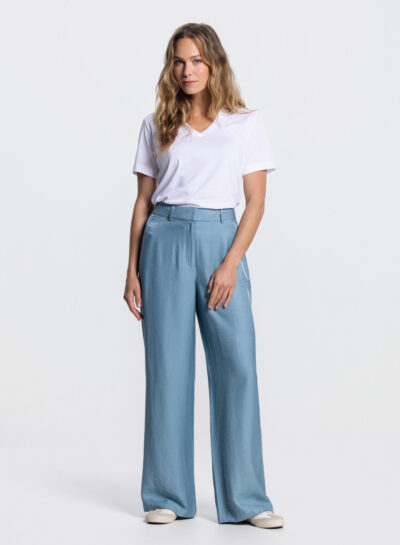 Dara glanzende pantalon in aquamarijn