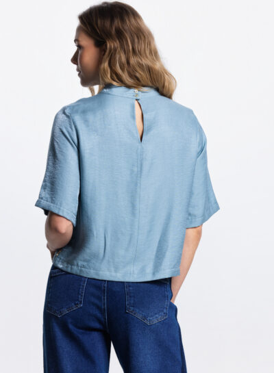 Odile glans top in aquamarijn