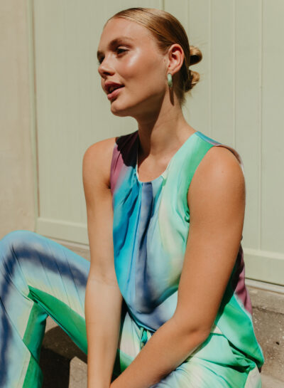 Mouwloze top met watercolorprint