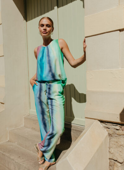 Mouwloze top met watercolorprint