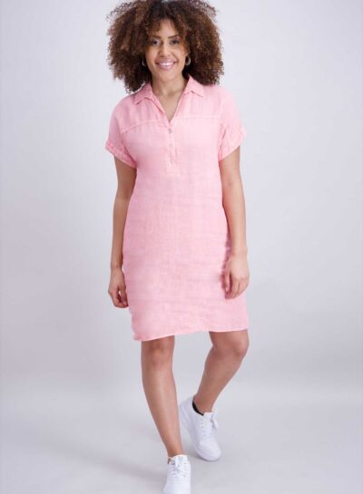 Ongevoerd linnen kleed met kapmouw en kraag signe nature