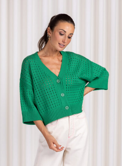 Cardigan met grove ajoursteek four roses