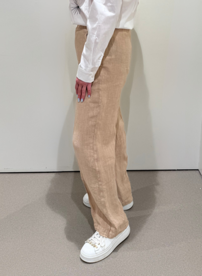 Brede linnen broek met elastische taille