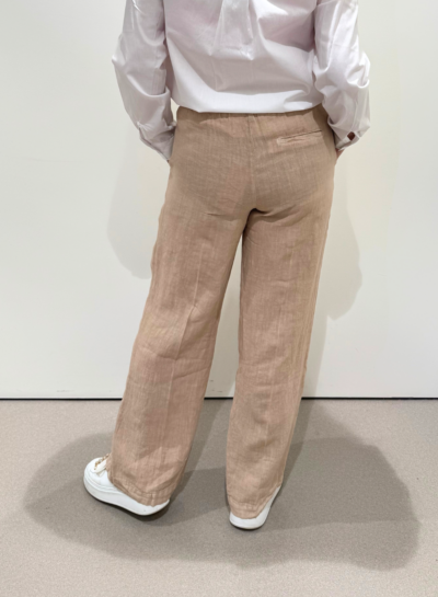Brede linnen broek met elastische taille