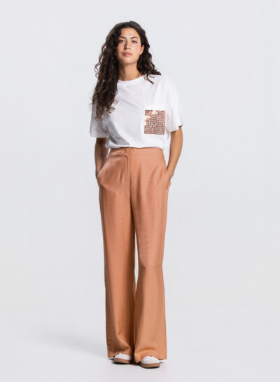 Wide leg pantalon in donker perzik