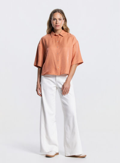 Glans blouse in donker perzik