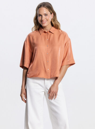Glans blouse in donker perzik