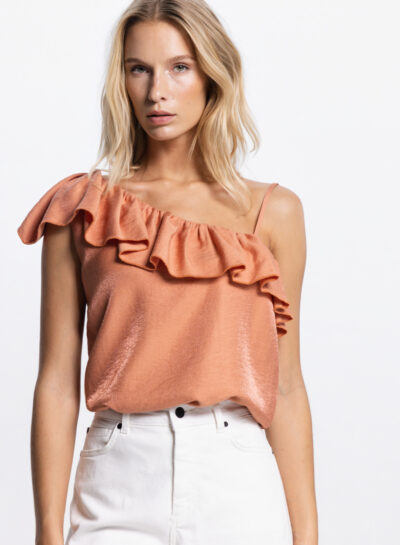 One shoulder top in donker perzik jansen amsterdam
