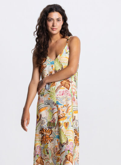 Lange singlet jurk in multicolor