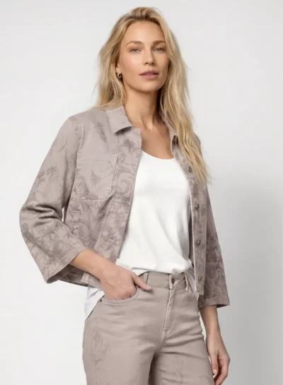 Demin jacket met ornamentaal patroon