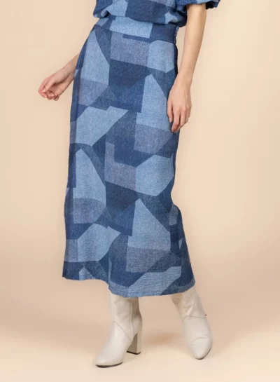 Maxirok met denimlook patchprint