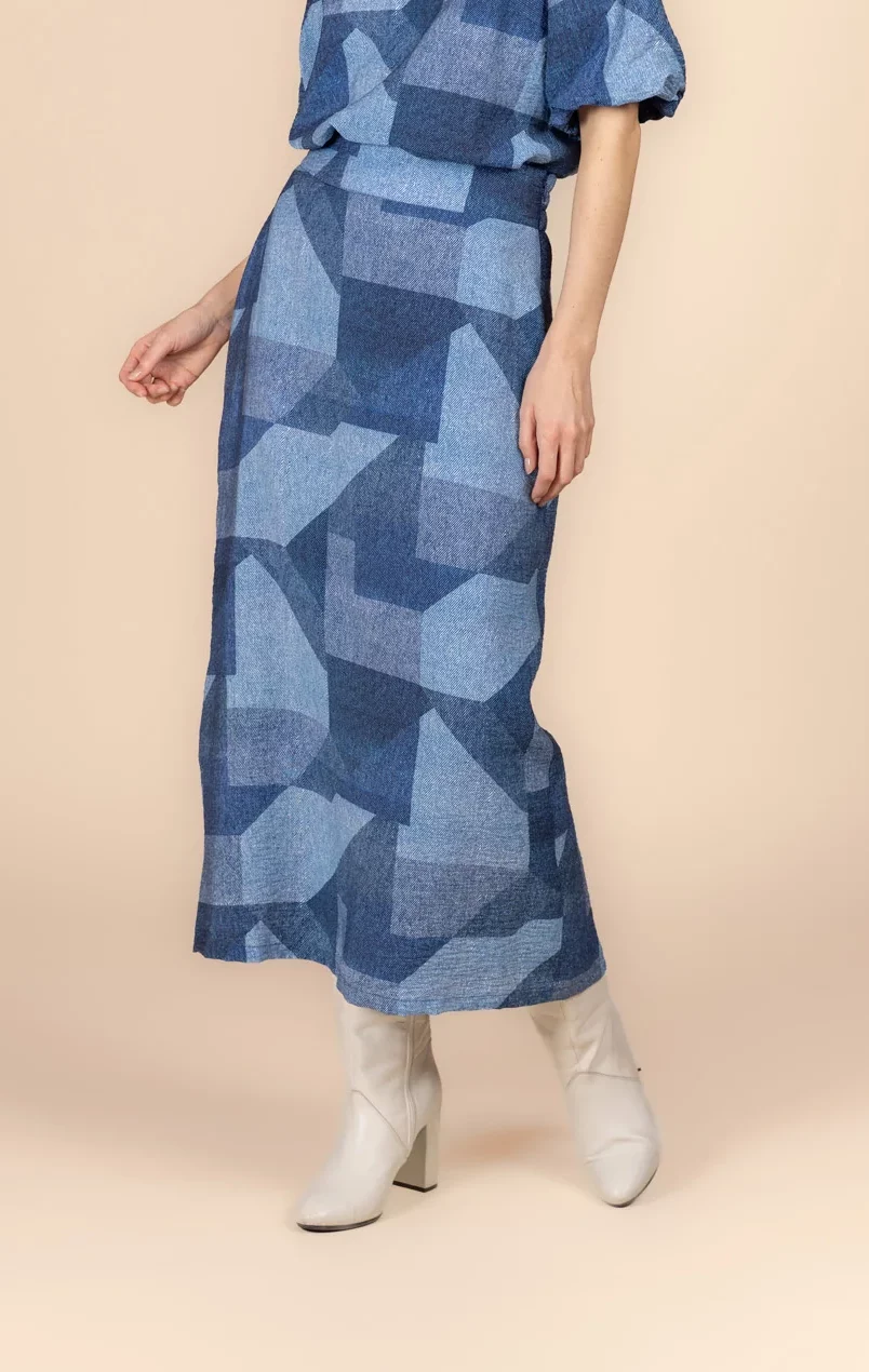 Maxirok met denimlook patchprint four roses