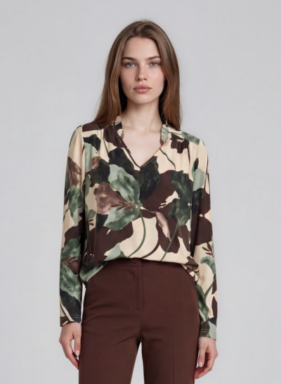 Shirt met V-hals en ruches