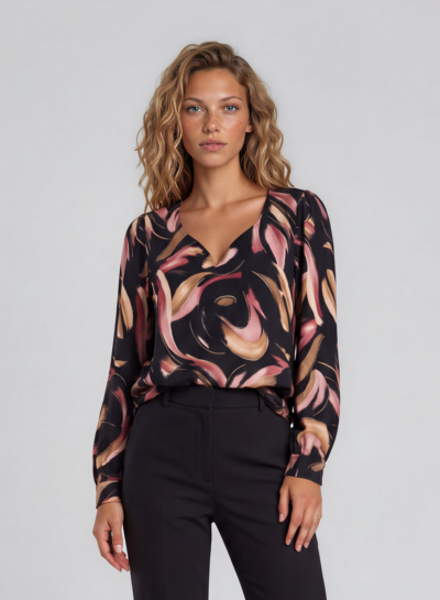 Shirt met v-hals en print