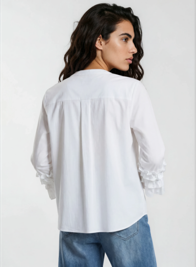 Stretch blouse met frulmouwen