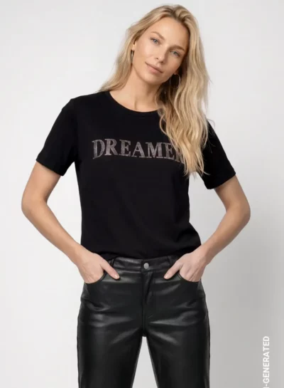 T-shirt met strass-opschrift