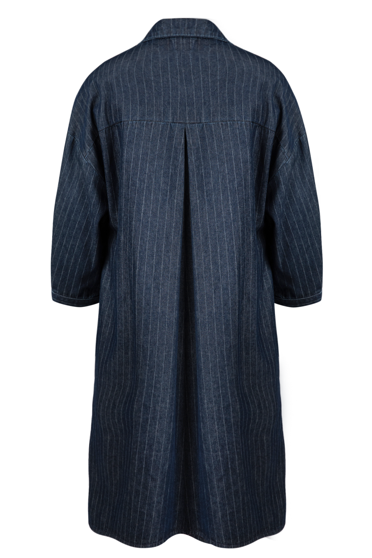 Donkerblauwe jeansjurk met lichte krijtstreep - Afbeelding 6