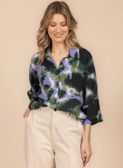 Blouse met abstracte multicolor print