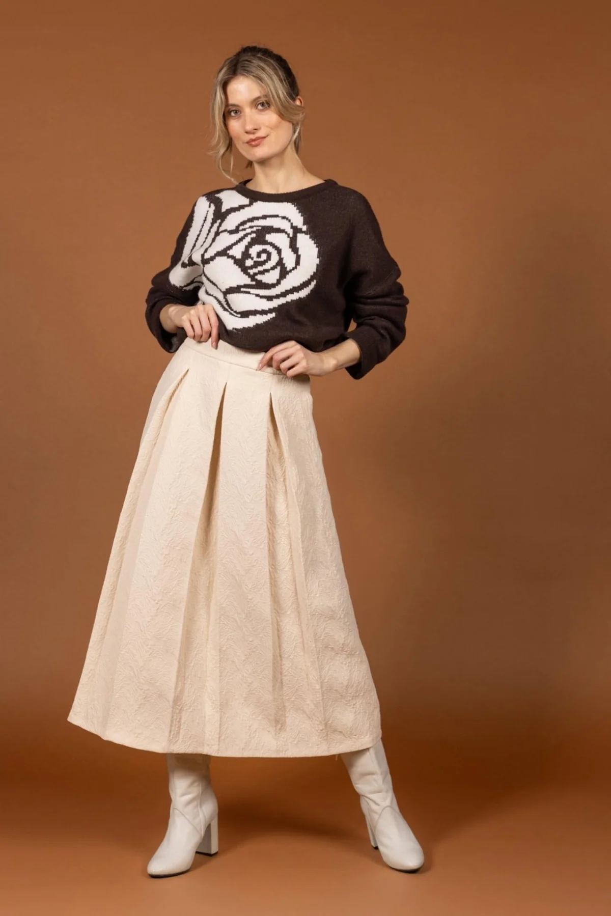 Ecru statement rok in jacquardstof - Afbeelding 2