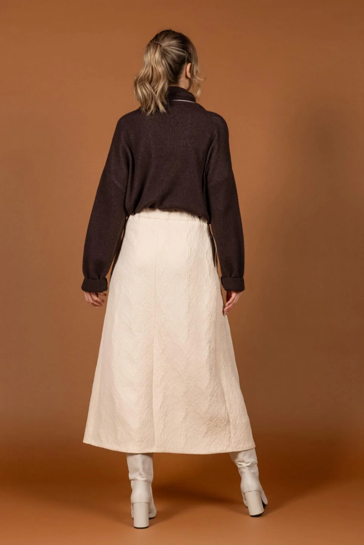 Ecru statement rok in jacquardstof - Afbeelding 3