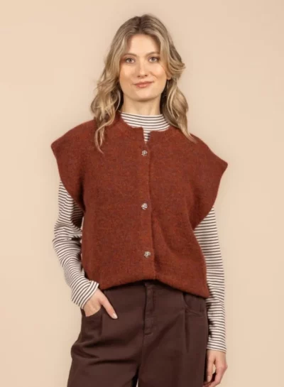 Gebreide mouwloze cardigan met korte mouw