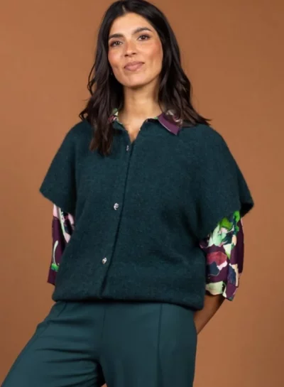 Gebreide mouwloze cardigan met korte mouw