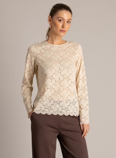 Kanten longsleeve met lange mouwen