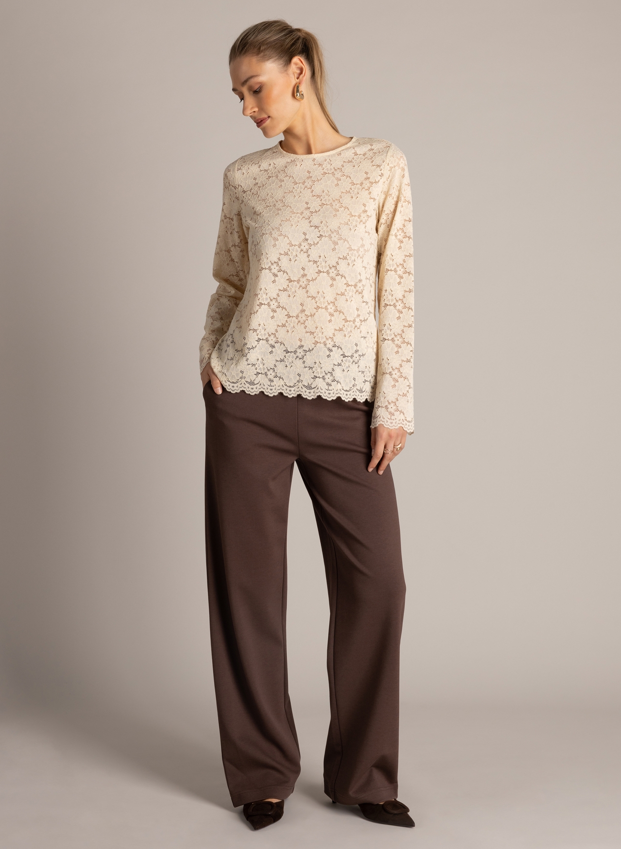 Kanten longsleeve met lange mouwen - Afbeelding 2