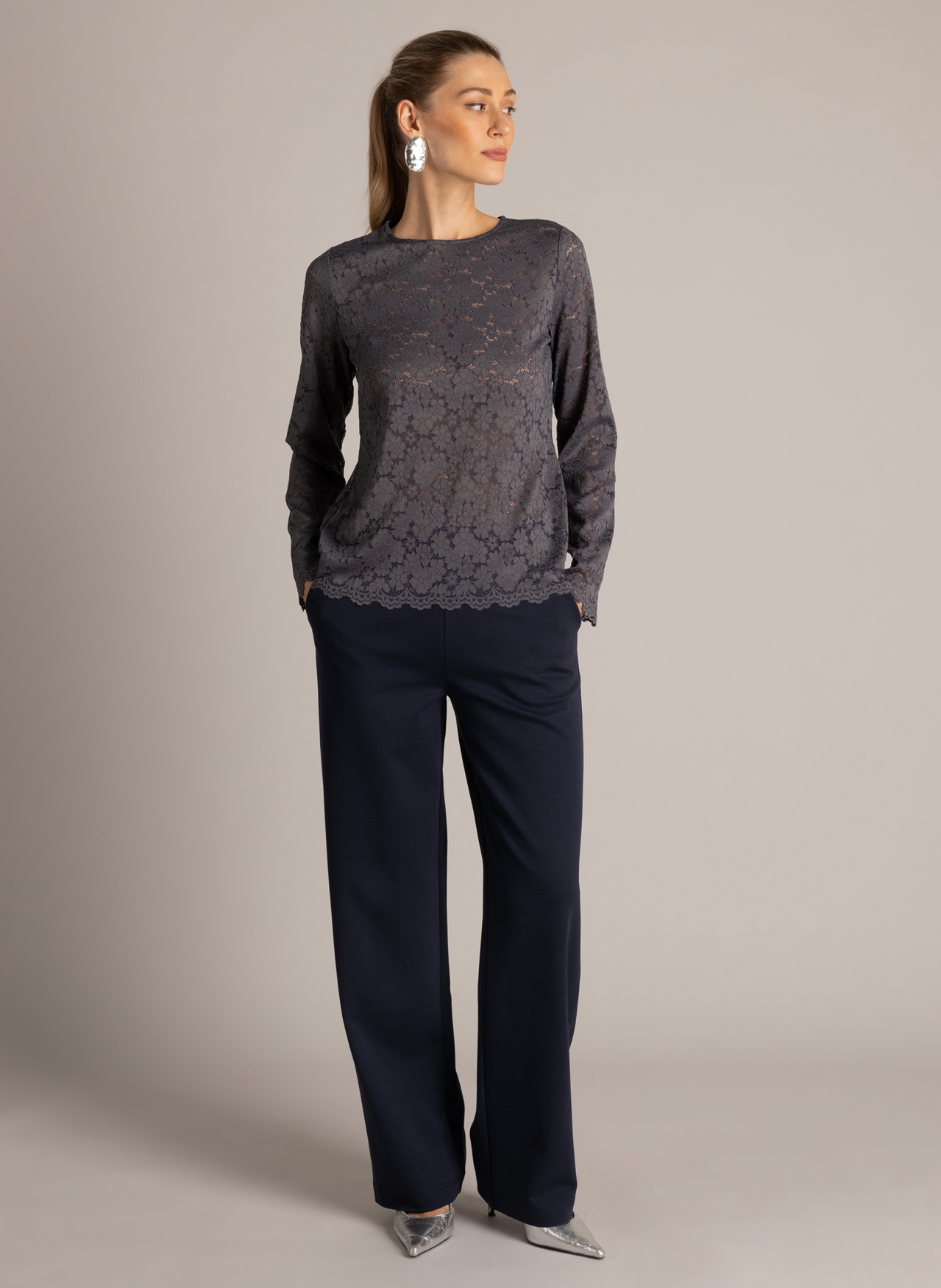 Kanten longsleeve met lange mouwen - Afbeelding 2
