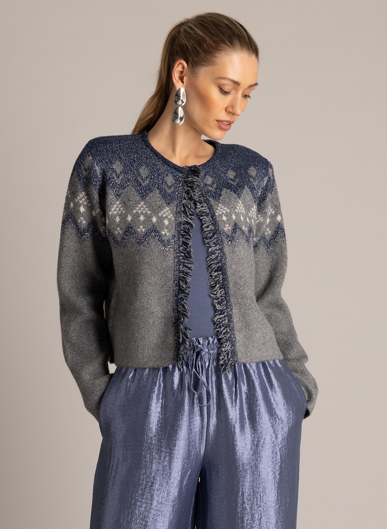 Openvallend jacquard vest met lurex yest