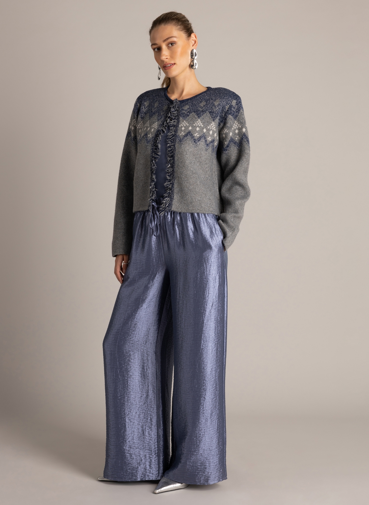Openvallend jacquard vest met lurex - Afbeelding 2