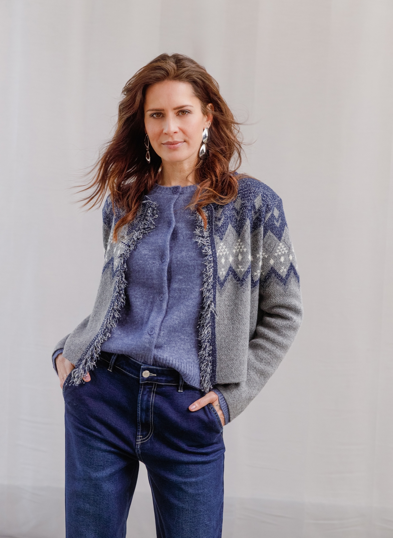 Openvallend jacquard vest met lurex - Afbeelding 6