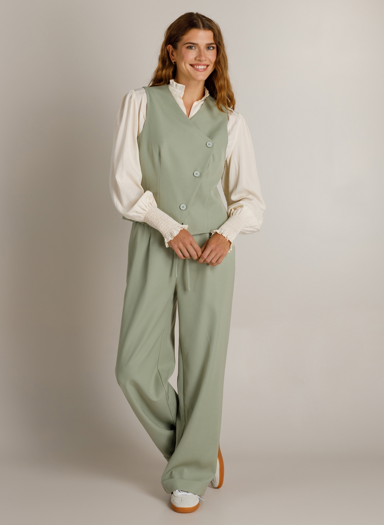 Pantalon met bandplooien en omslag - Afbeelding 3