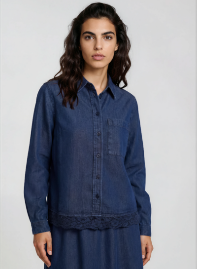 Jeanshemd met kanten afwerking