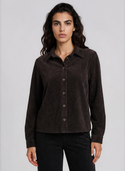 Ribfluwelen blouse met kraag