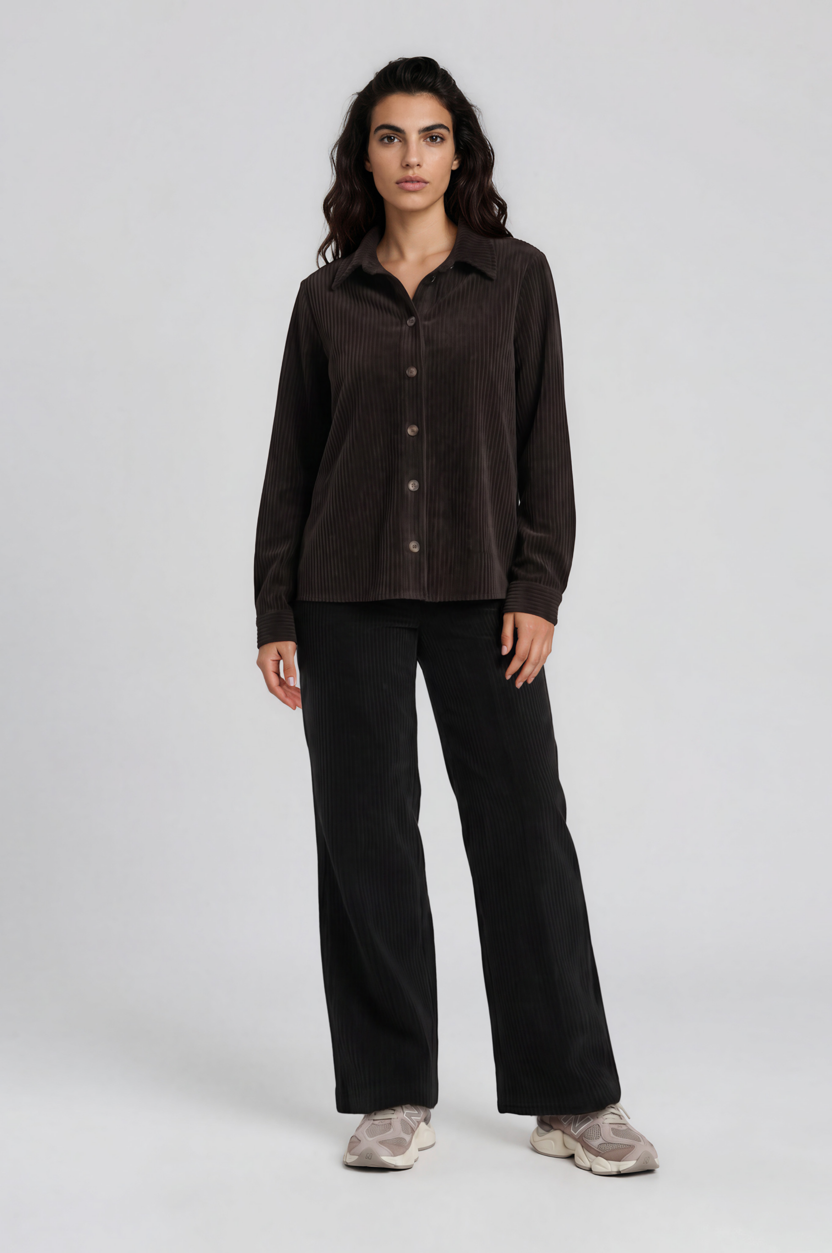 Ribfluwelen blouse met kraag - Afbeelding 3