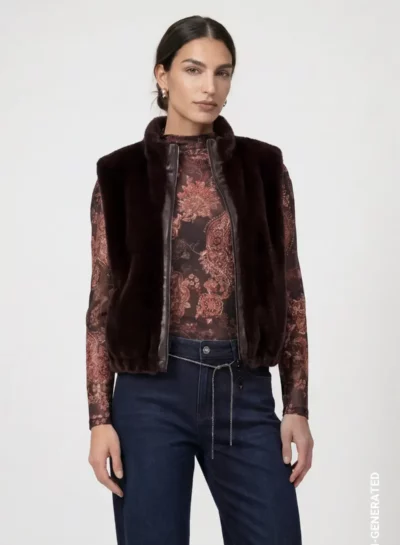 Gilet van kunstbont met opstaande kraag