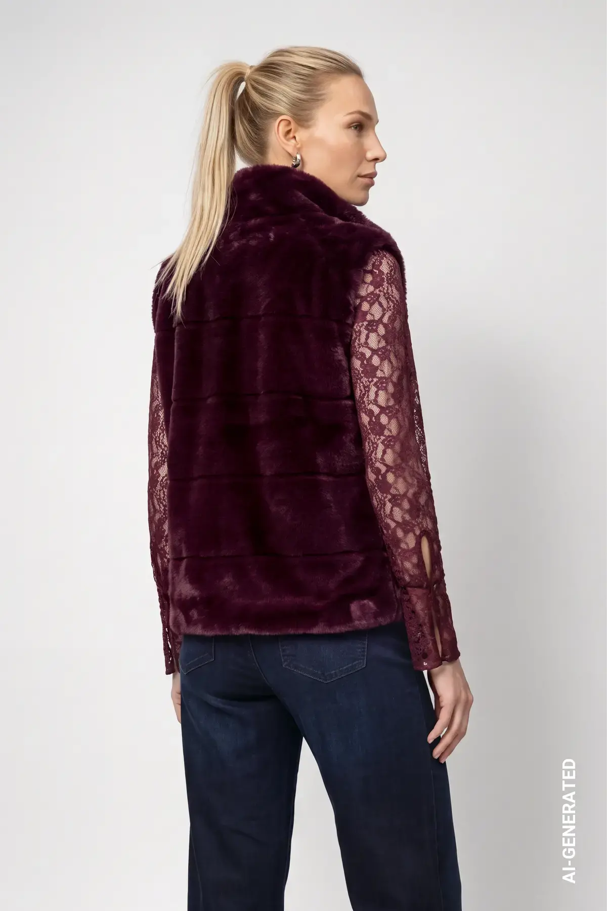Bodywarmer van kunstbont met opstaande kraag - Afbeelding 3