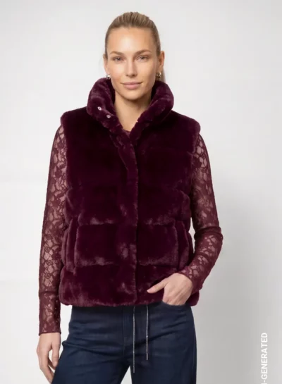 Bodywarmer van kunstbont met opstaande kraag