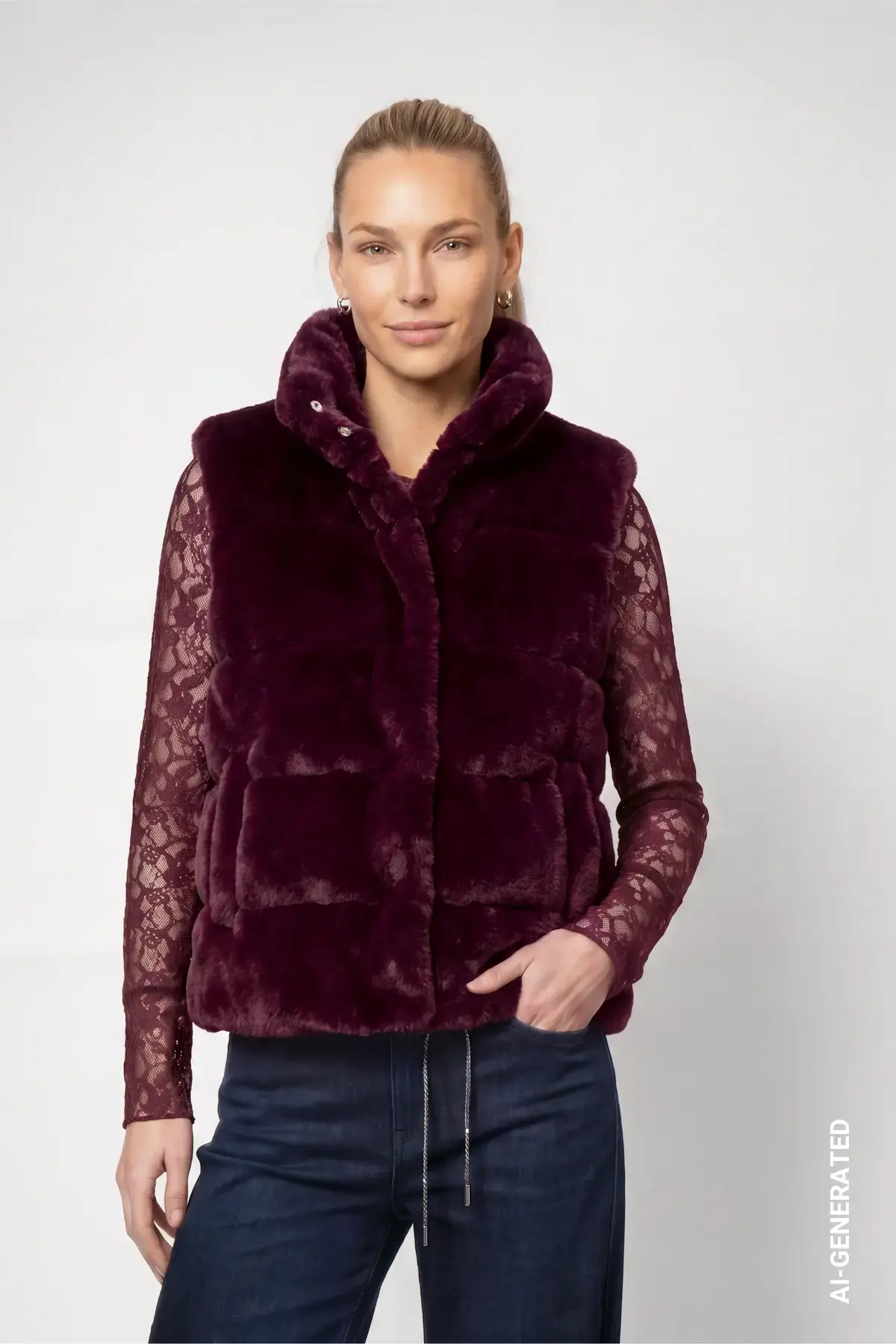 Bodywarmer van kunstbont met opstaande kraag monari