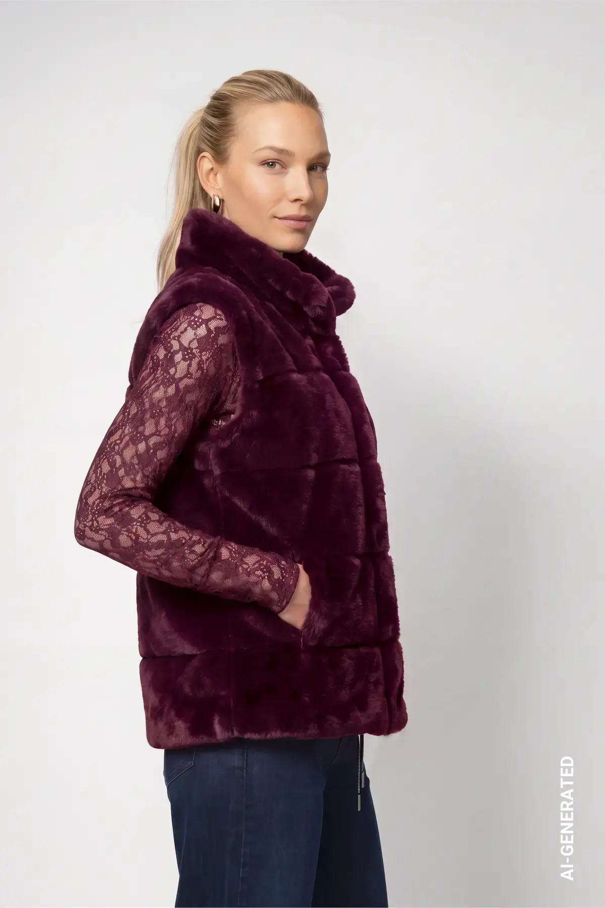 Bodywarmer van kunstbont met opstaande kraag - Afbeelding 4