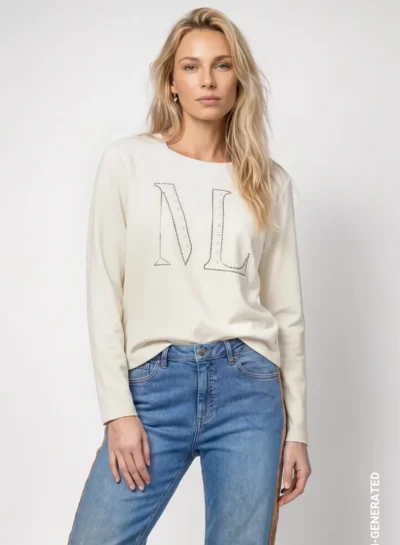 Shirt met lange mouwen decoratieve tekst