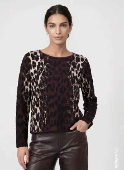 Gebreide trui met luipaard jacquardpatroon