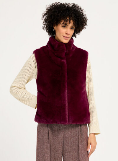 Bordeaux teddy vest met kraag