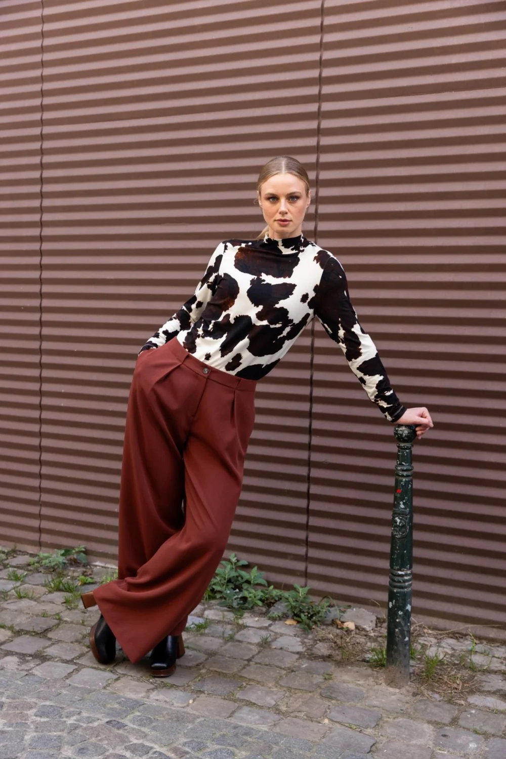 Wijde geklede broek met hoge taille - Afbeelding 6