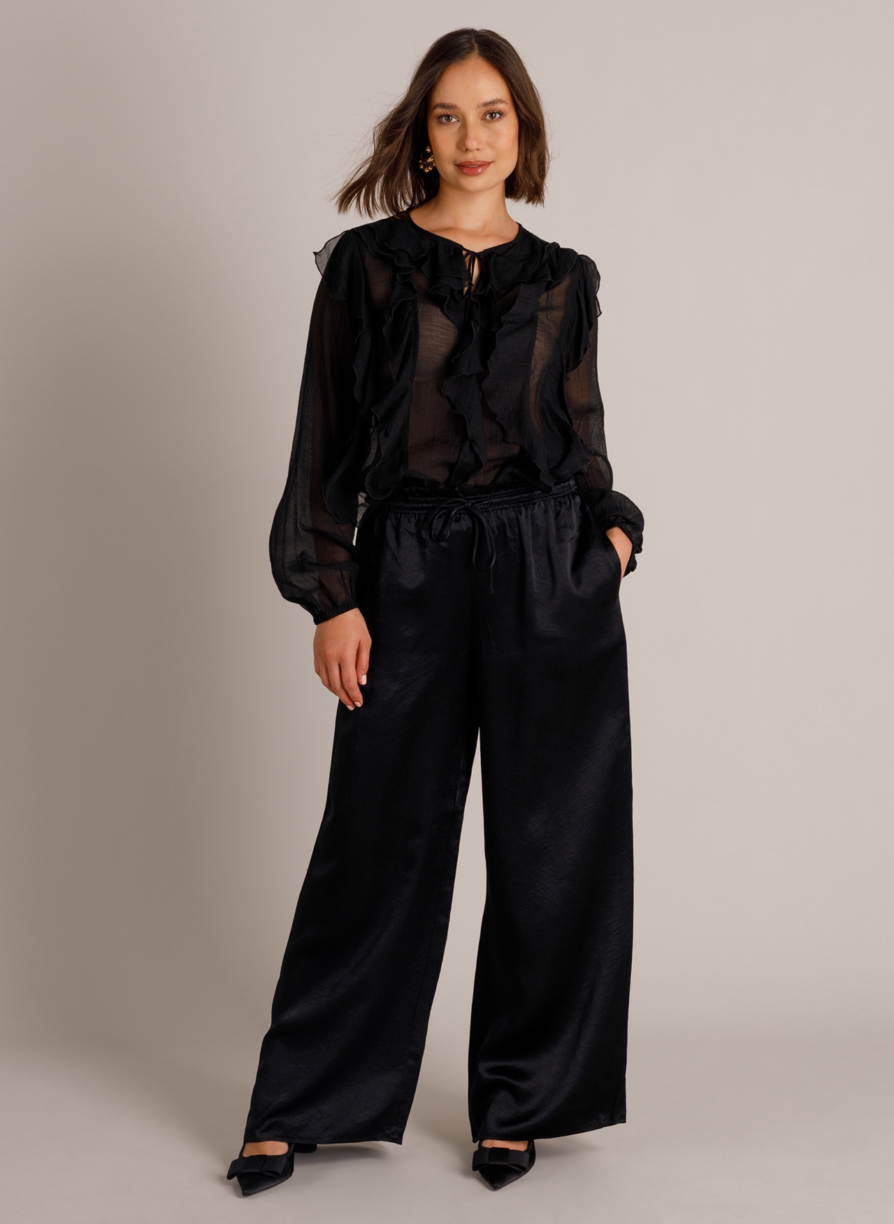 Satijnen wide leg broek - Afbeelding 2