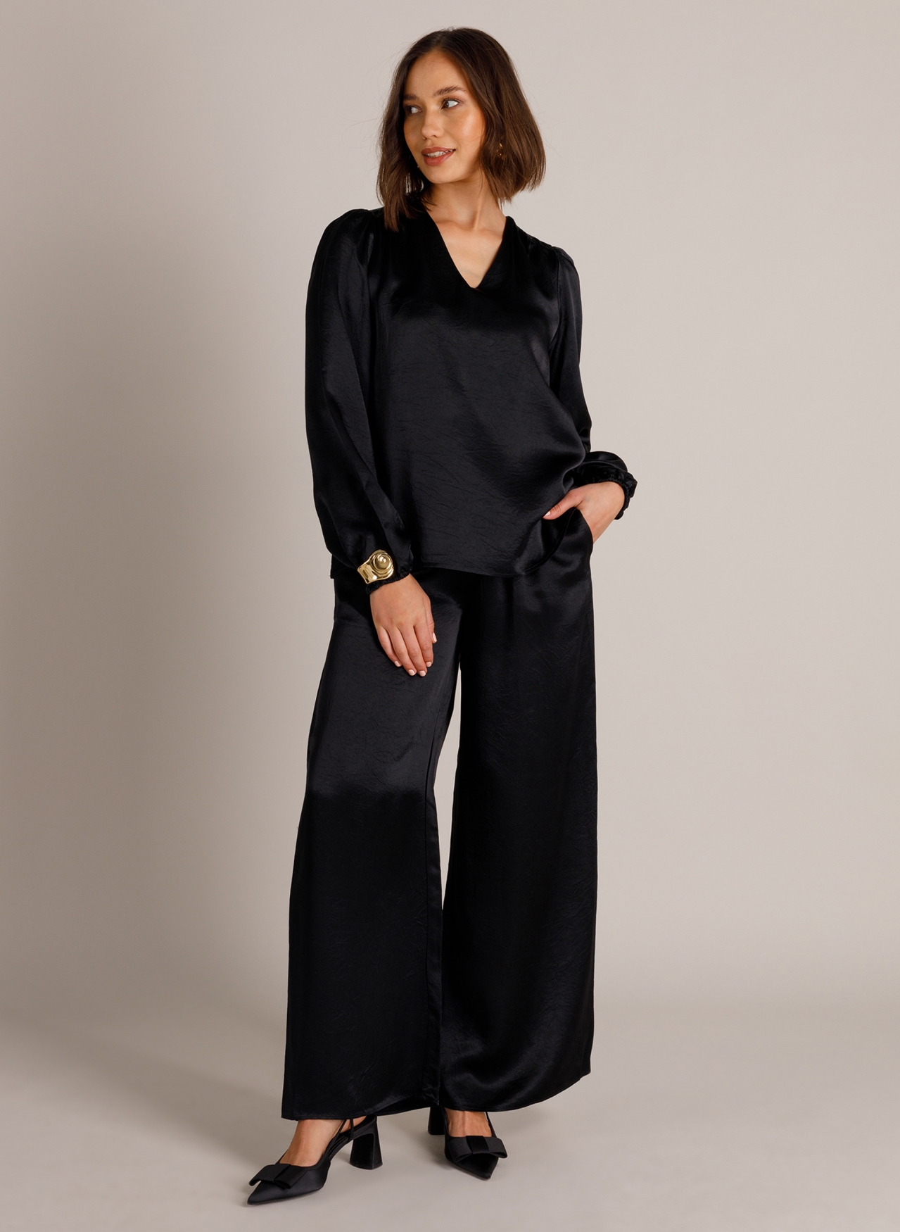 Satijnen wide leg broek - Afbeelding 3