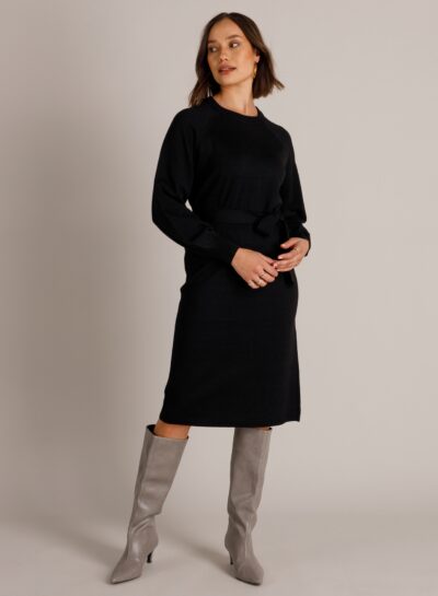 Gebreide jurk met ceintuur en glitter